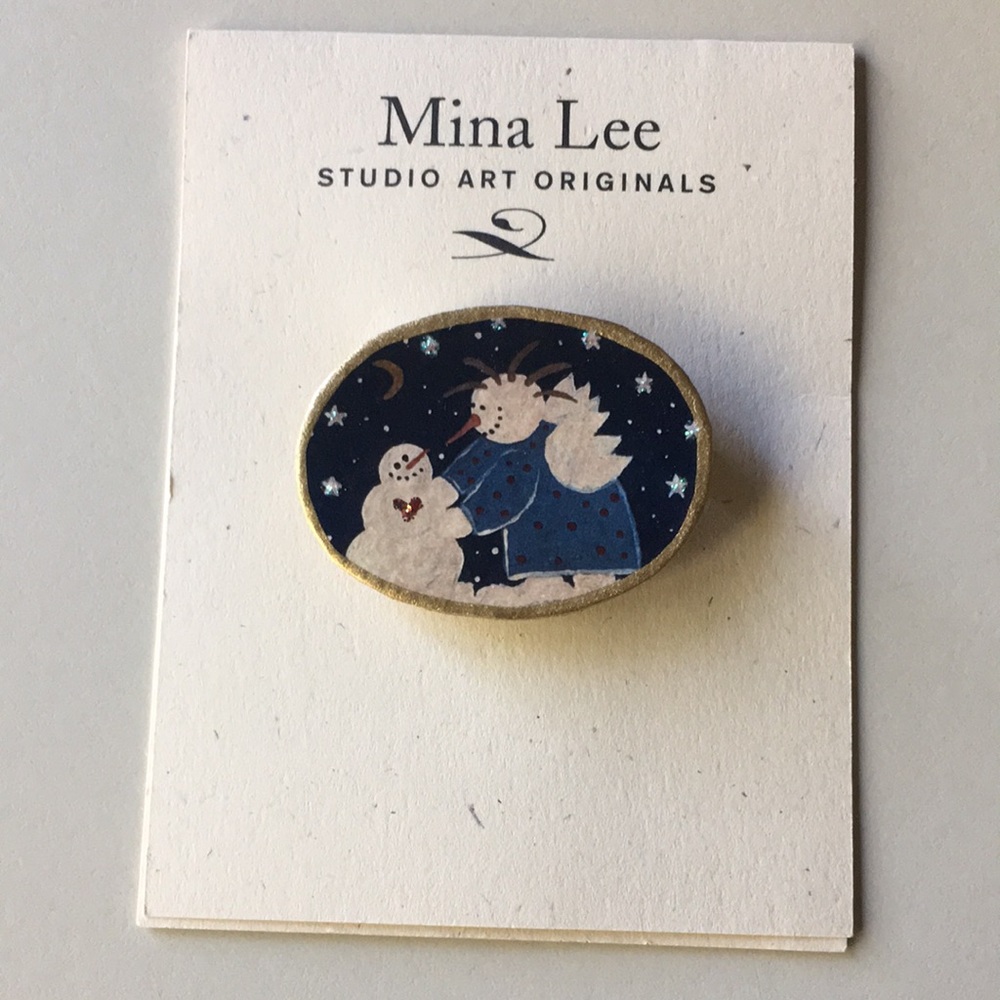 Snowman Mina Lee hand crafted Winter Pin